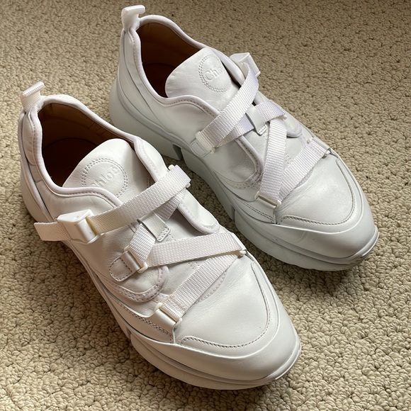 Chloe Sonnie Leather White Sneakers - Picture 6 of 16
